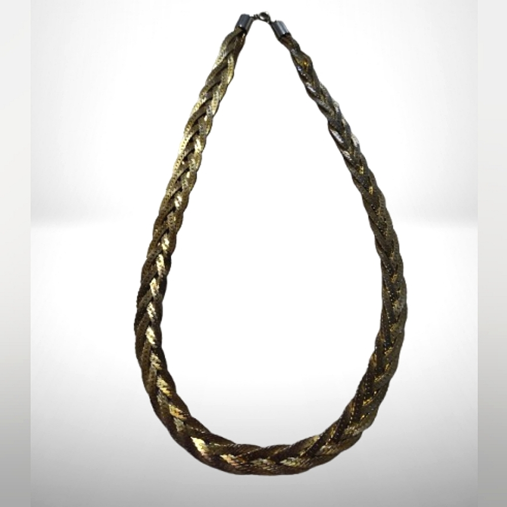 Elegant Vintage Gold Tone Braided Chains 18" Necklace Jewelry Chunky Chain